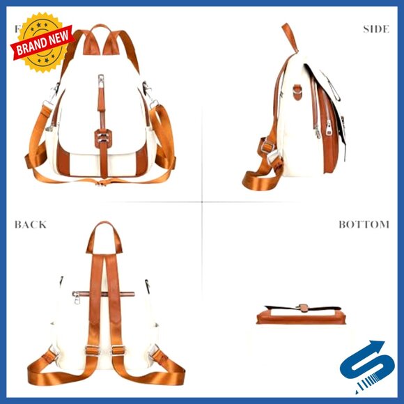 Genuine Leather Convertible Backpack Shoulder Bag with Buckle Flap main image 4